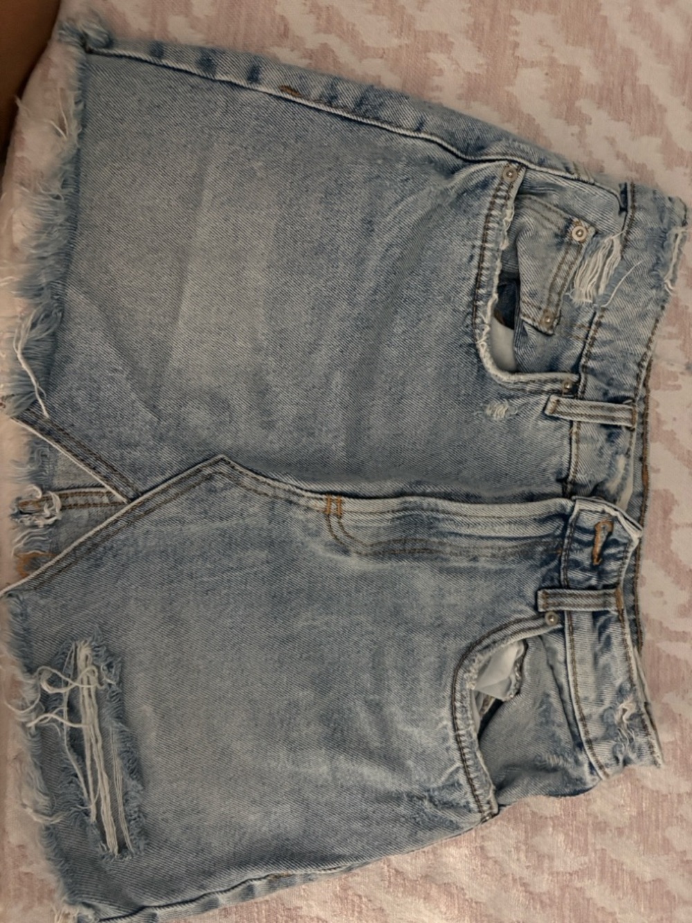 Zara Light Wash Distressed Denim Mini Skirt